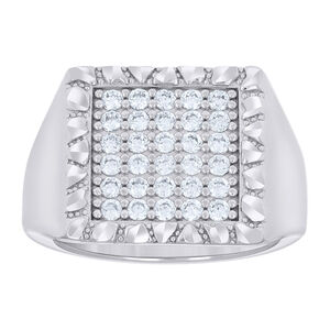 925 Sterling Silver Mens Cubic-Zirconia Square Head Fashion Ring Size 10